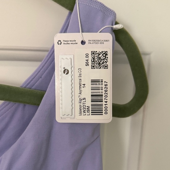 2/$25 NWT Lululemon One-Shoulder Lavender Bralette-size 14 C/D - Picture 4 of 5